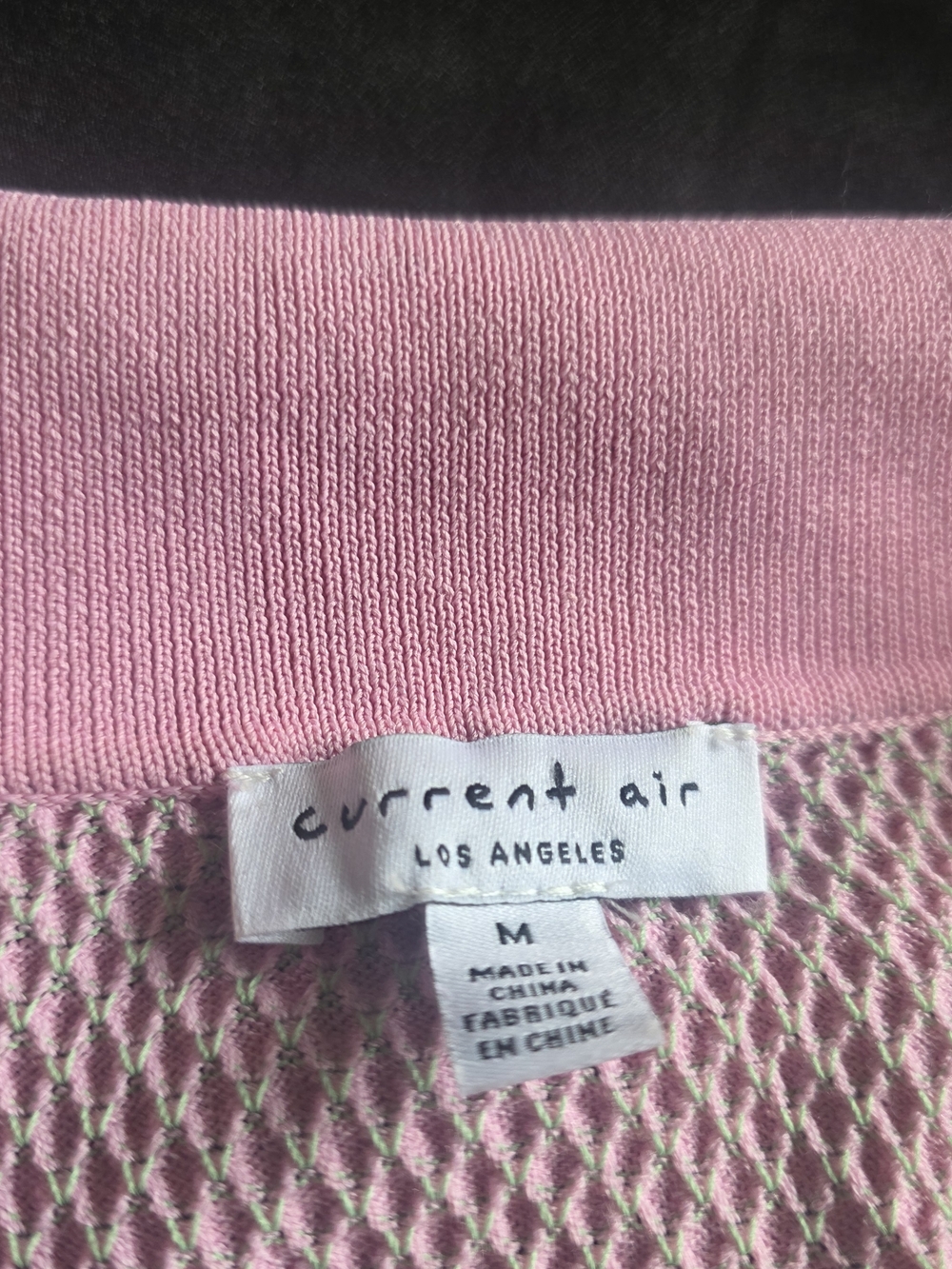 Anthropologie Current Air Light Pink Green Stretch Knit Polo Preppy Top - Picture 3 of 7